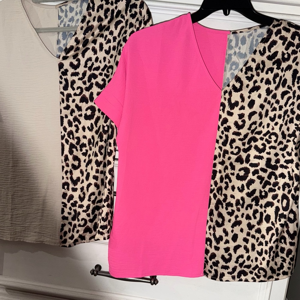 Chic Leopard Print and Pink Blouse bundle, perfect condition